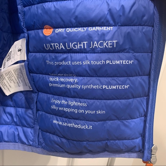 Save The Duck lightweight packable hooded jacket quilted / knit sleeve blues M - Picture 6 of 8